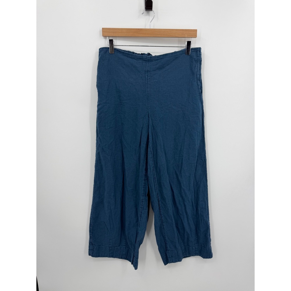 Free People Free-est Wide Leg Pants Women S Blue Elastic Waist Textured Casual